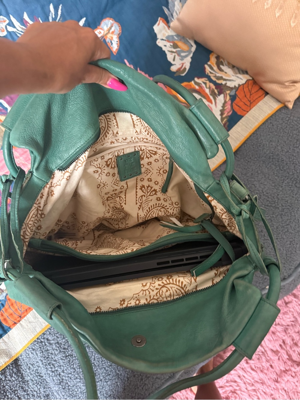 Free People Studded Teal Leather Bag - Picture 4 of 6